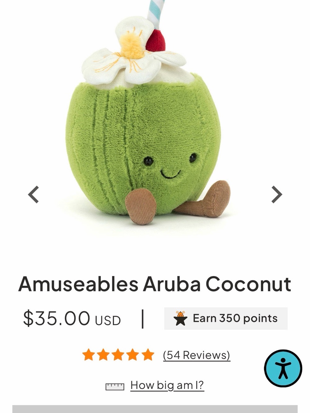 OUT OF STOCK Jellycat Amuseables Aruba Coconut Plush - Green